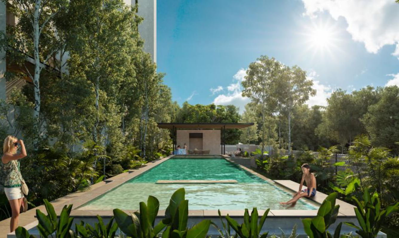 Departamento con dos terrazas, alberca, Gimnasio, pre-construccion, venta, Cancun.