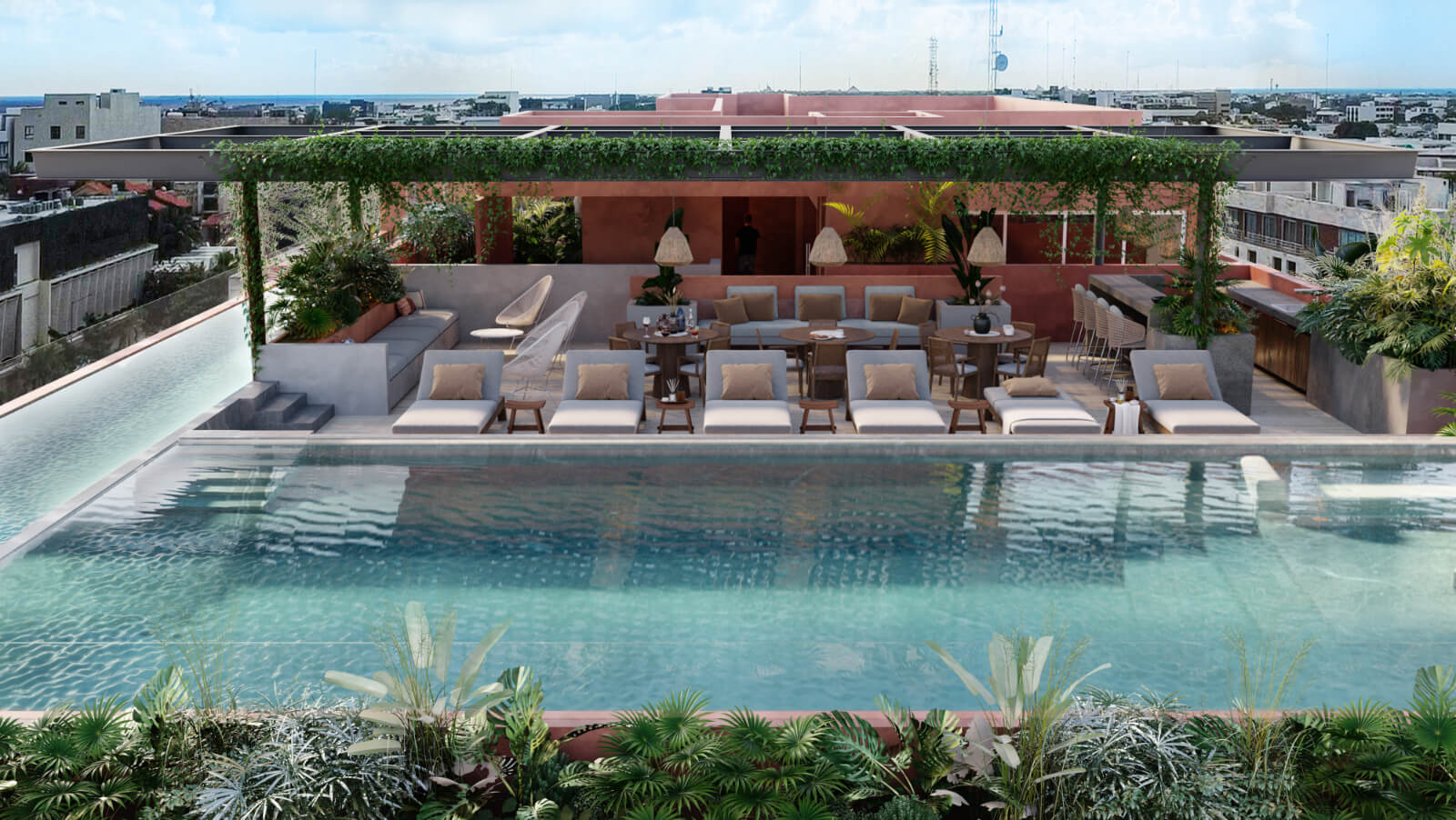 Condo 190 meters from the beach, ocean view from rooftop, in a boutique hotel with room service, concierge, pool and barbecue area.