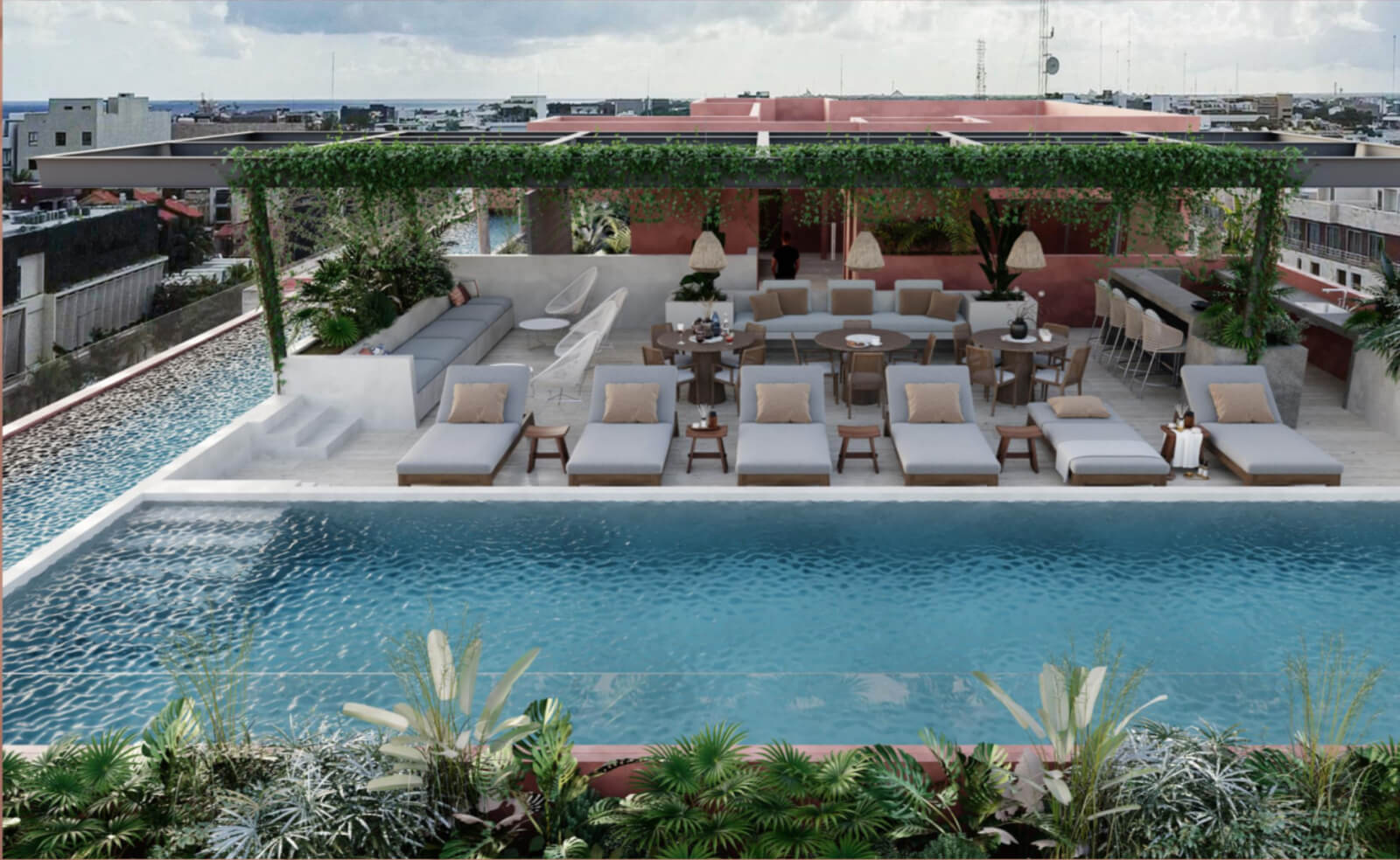 Condo 190 meters from the beach, ocean view from rooftop, in a boutique hotel with room service, concierge, pool and barbecue area.