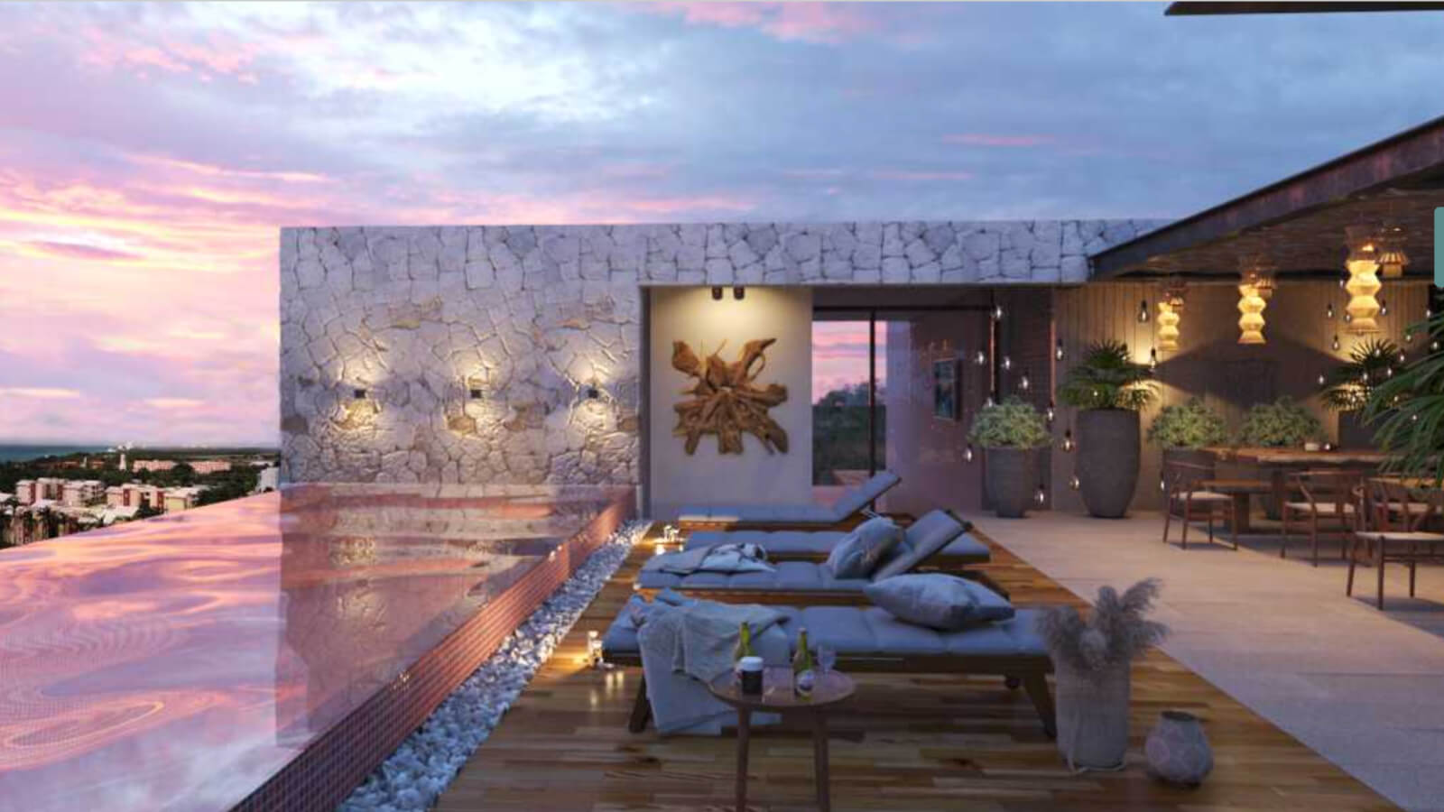 Ocean view rooftop pool, gym, bbq grill, pre-construction condo for sale Cozumel.