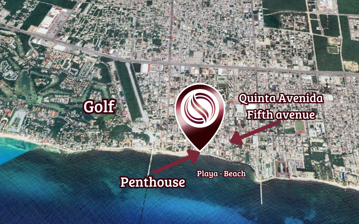 Condominio frente al mar con alberca privada, 3,000 m2 de Albercas, campo de Golf, Club de playa, Corasol, en venta Playa del Carmen.