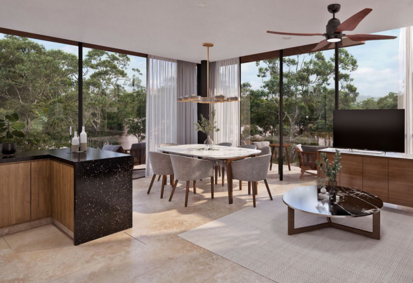 Golf course view condo with clubhouse, cenotes, beach club, parks, 2 covered parking spaces, pre-construction- sale Playa del Carmen.