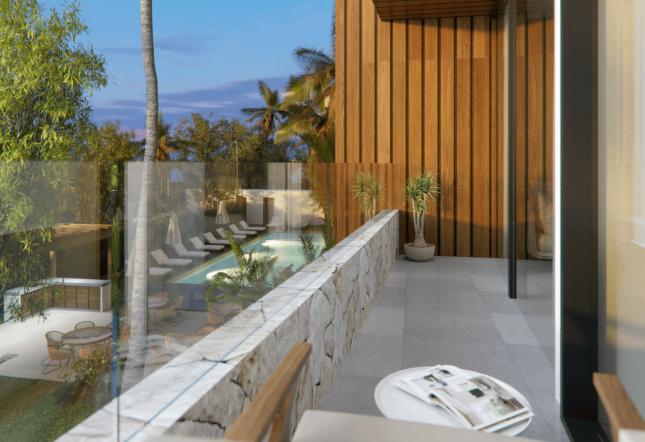 Apartment, with garden, pool, paddle tennis court, volleyball court, North Hotel Zone, Cozumel.