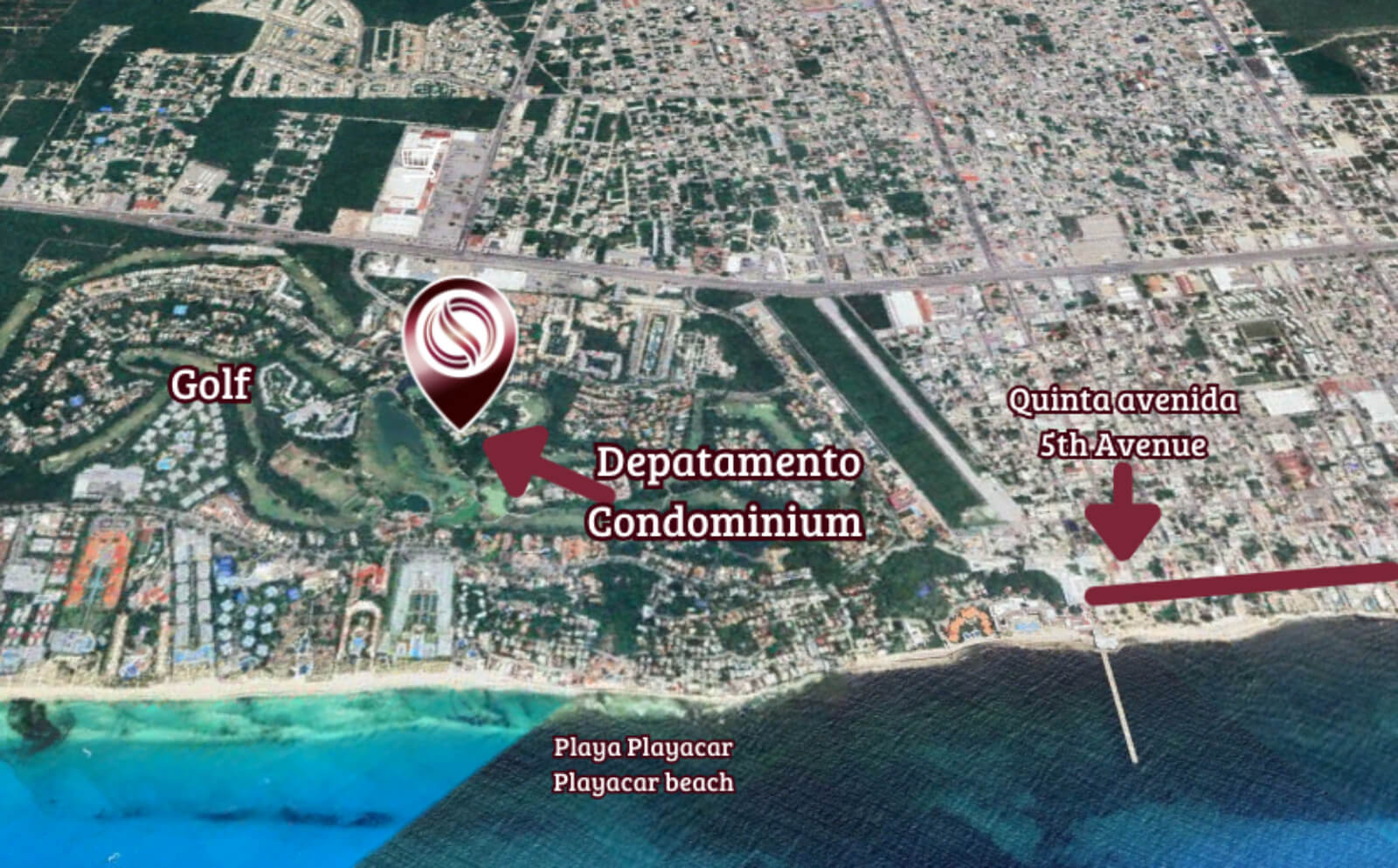 Ocean view condo, pool, 350 meters from the beach, pool, art gallery, unique design, roof garden with jacuzzi, for sale in Playa del Carmen.