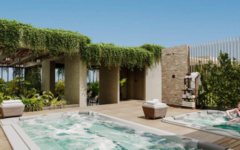 Apartment with pool overlooking the lagoon, jacuzzi, cinema for sale Cancun.