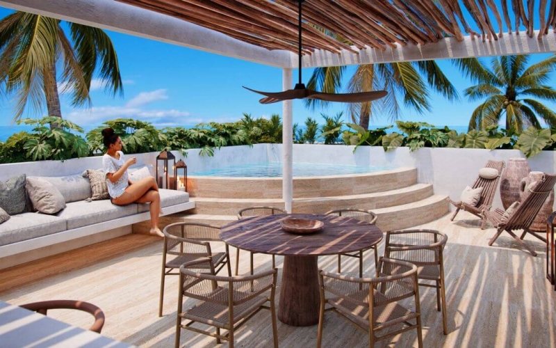 Beachfront pool and more amenities, pre-construction condo for sale Yucatan.