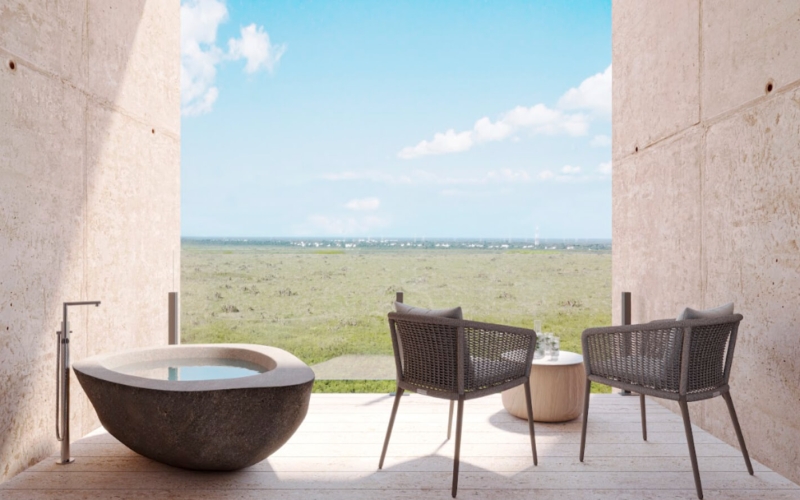 Estudio con acceso a la playa, terraza, tina, alberca y  Area de Coworking,  Venta en Puerto Morelos.