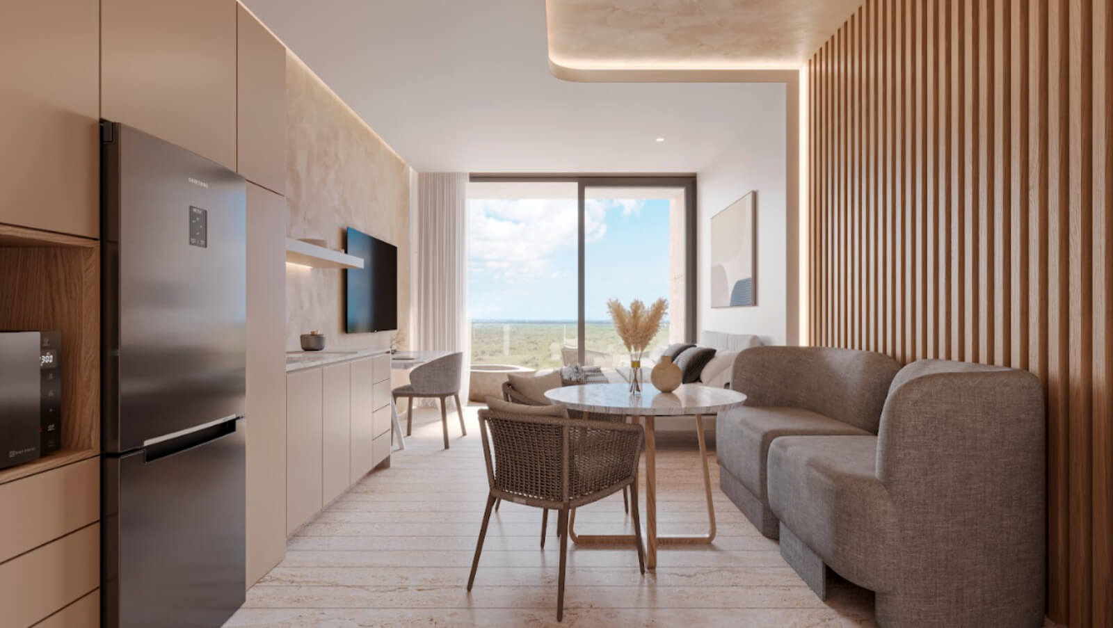 Departamento con alberca com&uacute;n, vista al mar en venta, Pueblo, Puerto Morelos