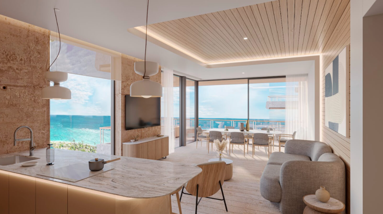 Departamento con alberca com&uacute;n, vista al mar en venta, Pueblo, Puerto Morelos