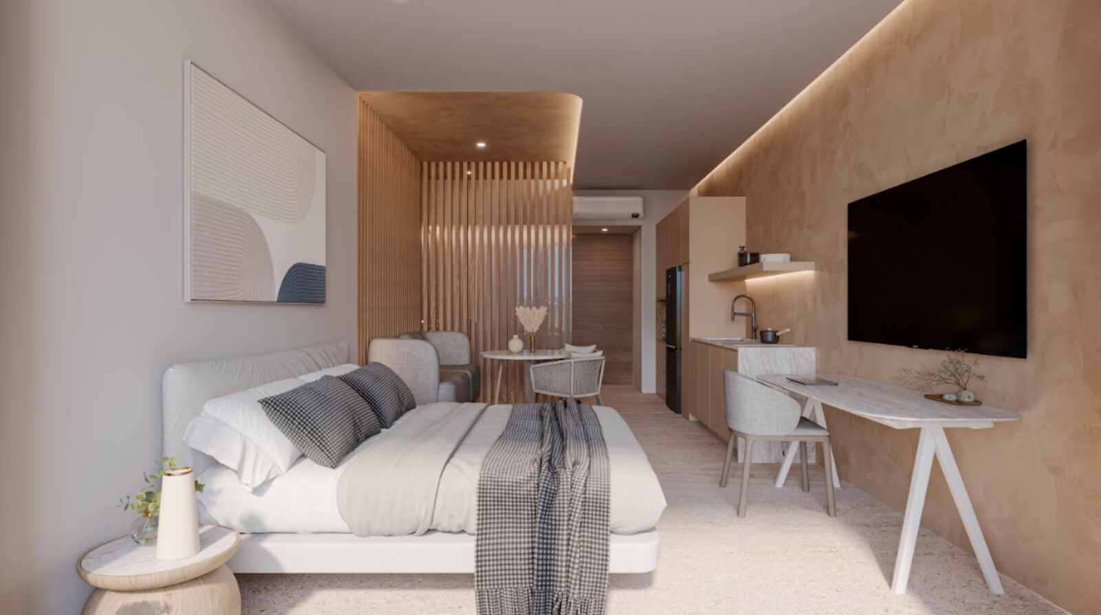 Departamento con alberca com&uacute;n, vista al mar en venta, Pueblo, Puerto Morelos