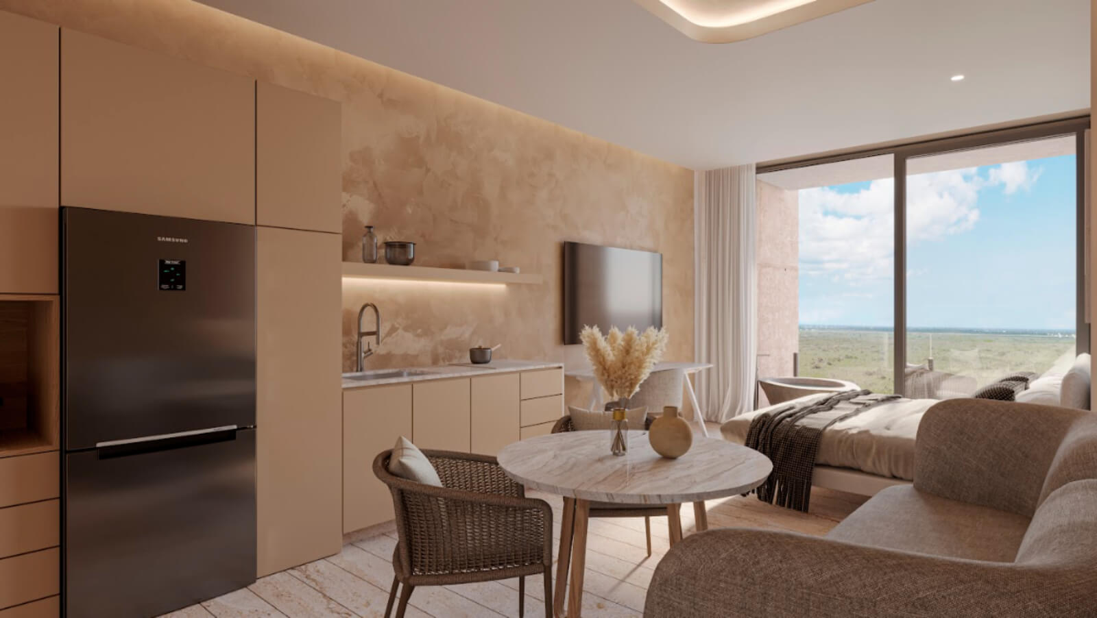 Departamento con alberca com&uacute;n, vista al mar en venta, Pueblo, Puerto Morelos