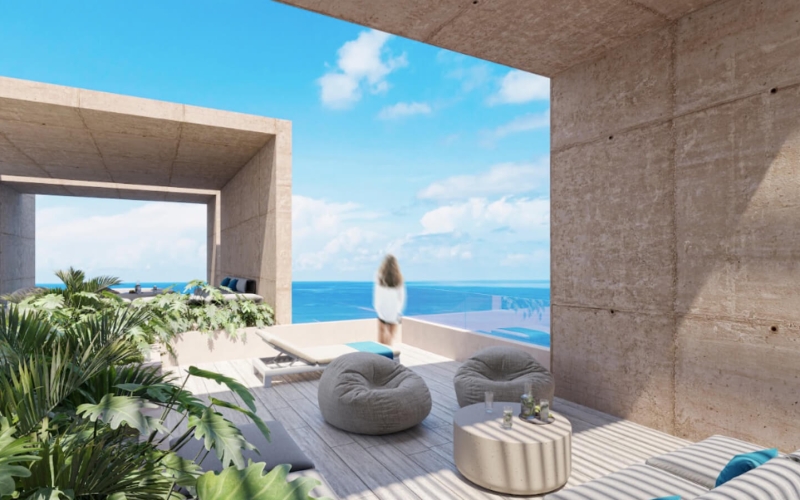 Departamento vista al mar con Jacuzzi privado, pre-construcci&oacute;n,  Venta en Puerto Morelos.