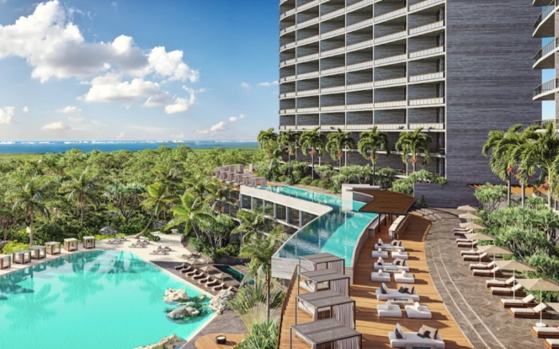 Departamento con jard&iacute;n y alberca, Gimnasio, pre-construcci&oacute;n, venta, Cancun