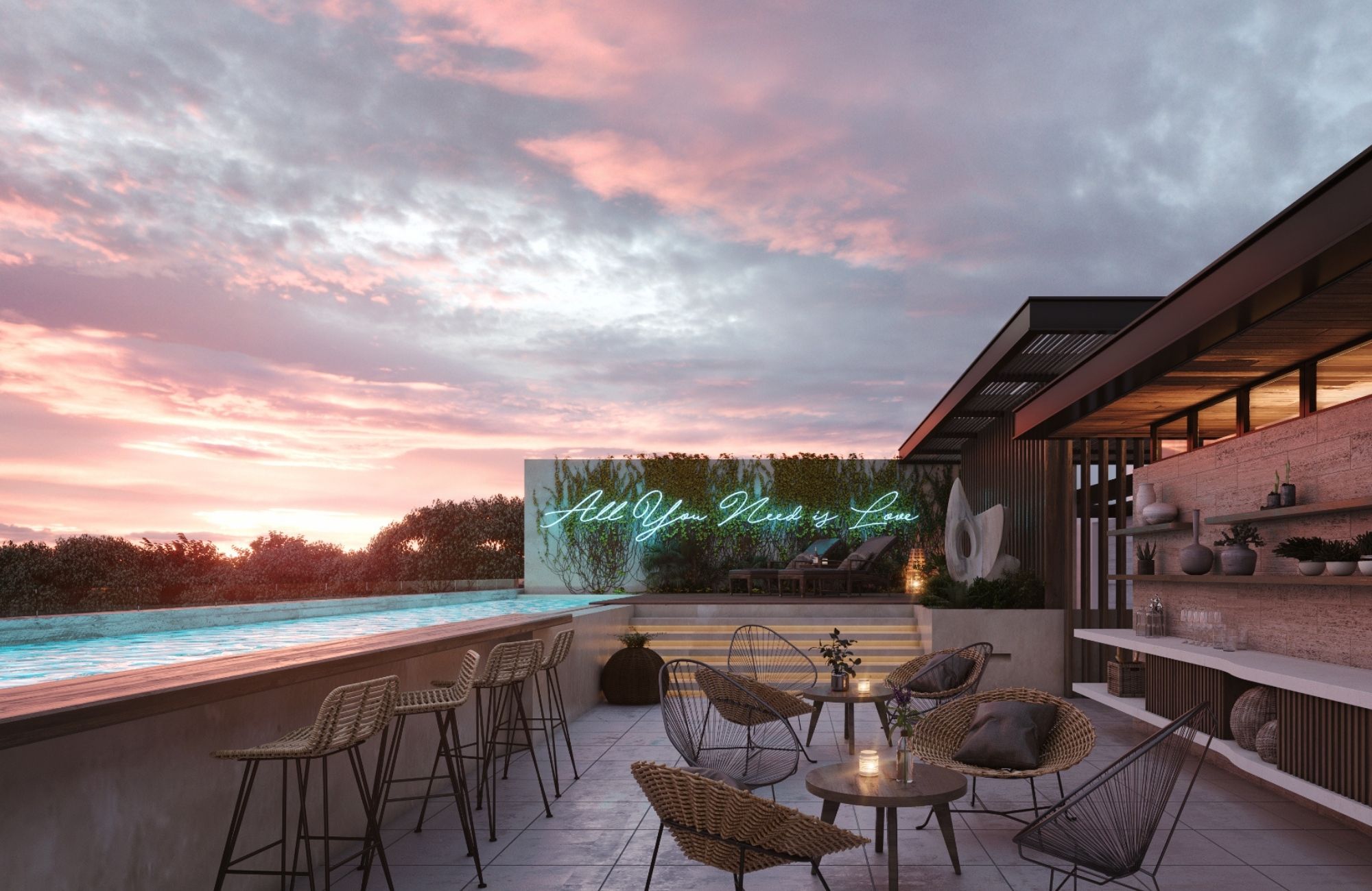 Penthouse with private pool, avant garde design unique development inspired by art for sale in Tulum.