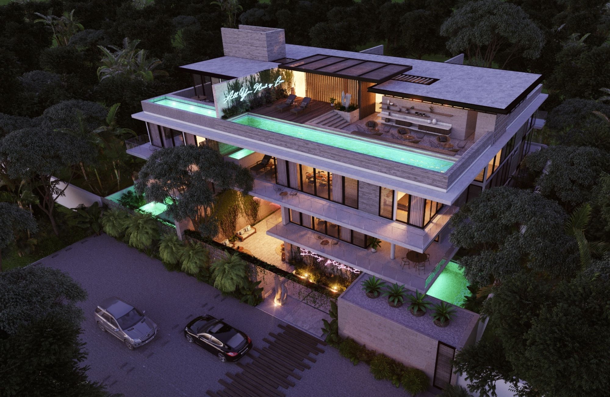 Penthouse with private pool, avant garde design unique development inspired by art for sale in Tulum.
