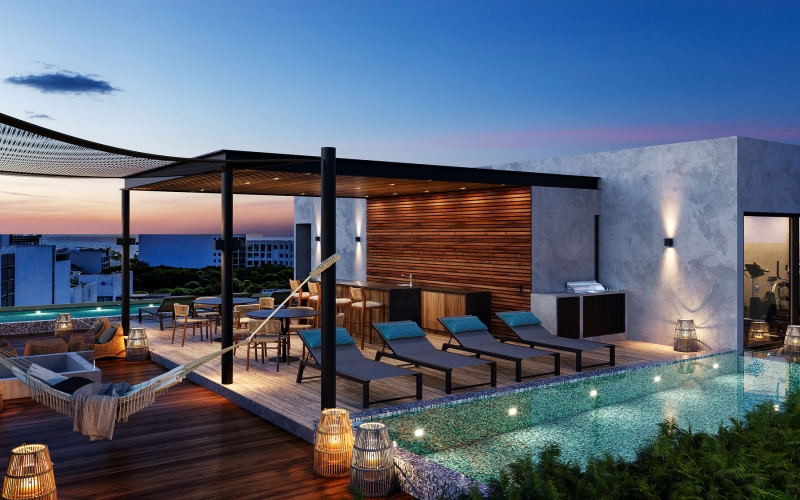 Apartment with Private Terrace, Bar, Pool and Jacuzzi, Downtown, for sale, Playa del Carmen.