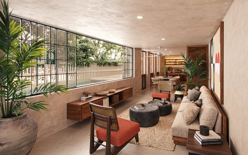 Two-level condo with garden, terrace, and private pool for sale in Merida Centro.