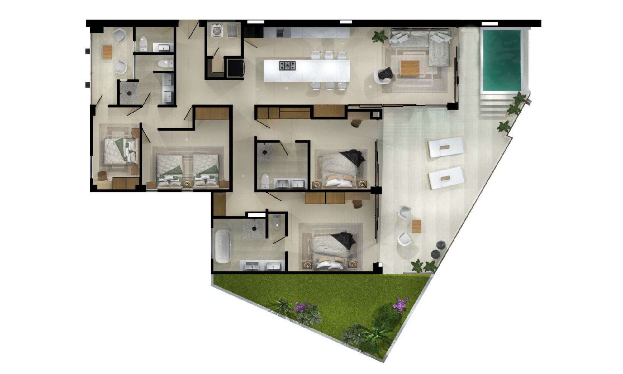 Ocean view penthouse with large terrace, service room with full bathroom, pool, near Arrocito beach, for sale in Huatulco