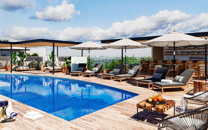 Studio with garden, pool, Gym, in pre-construction, in downtown, for sale, Playa del Carmen