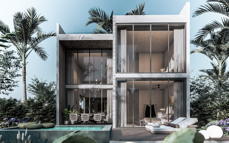 House with private pool, rooftop, double-height window, pre-construction, for sale in Country Club, Cozumel.