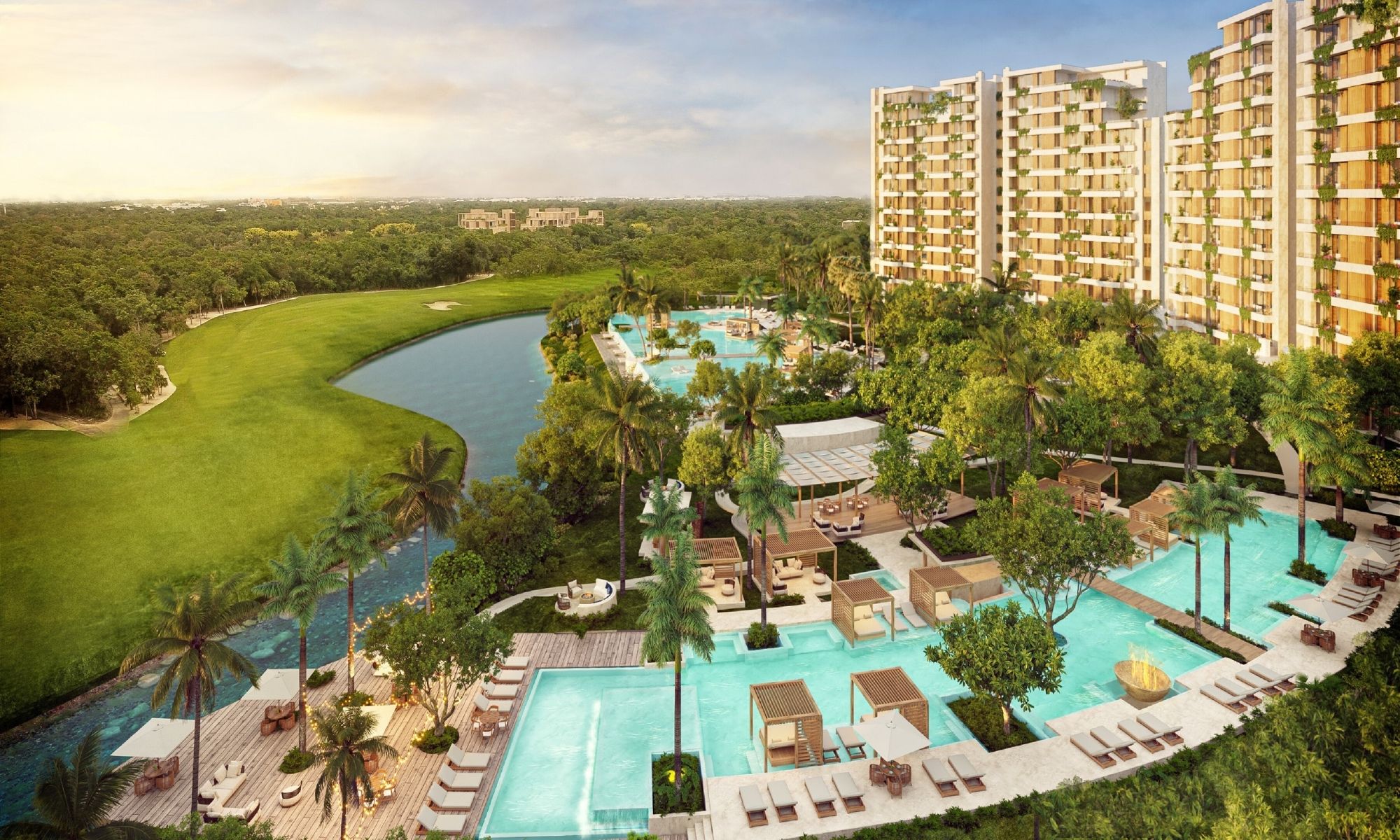 Departamento doble altura, con club de playa, campo de golf, + de 20 amenidades, en venta, Corasol, Playa del Carmen, pre-construccion.