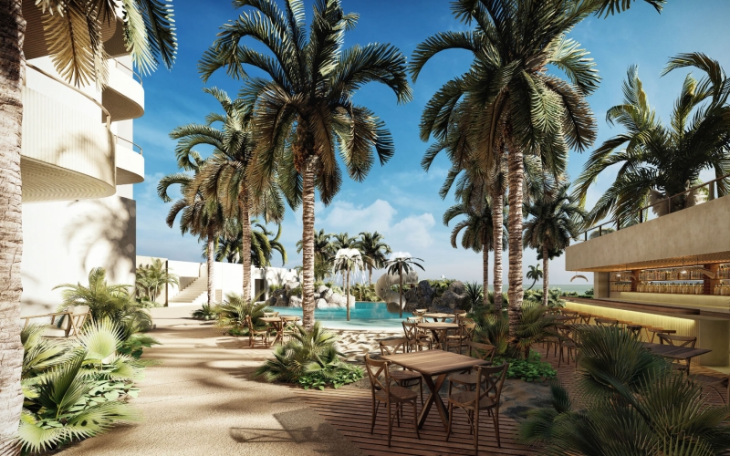 Condominium with ocean views, garden, gym pool, kids area, kids pool, Telchac Puerto, Merida.