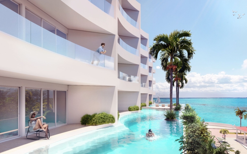 Departamento vista al mar, alberca infinity, pre-construcci&oacute;n, Malec&oacute;n, Cozumel