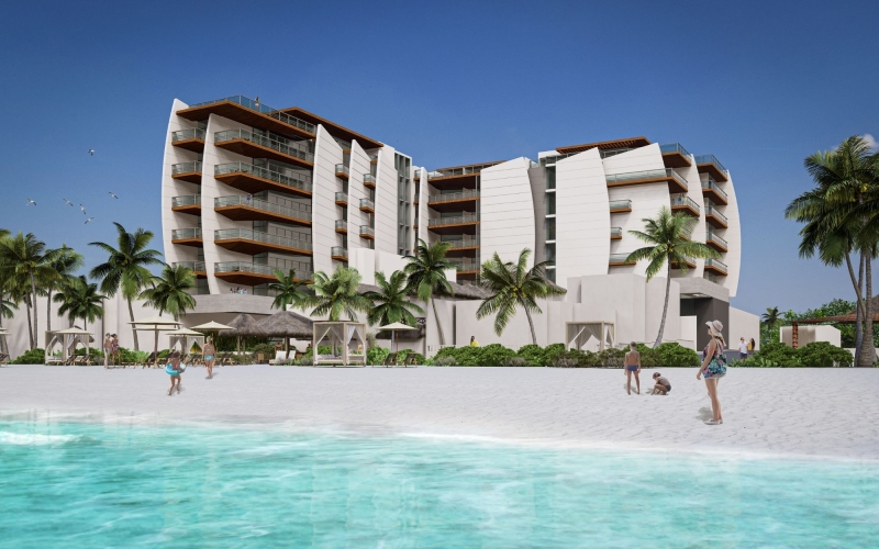 Oceanfront condo with spacious terrace, pre-sale Playa del Carmen.