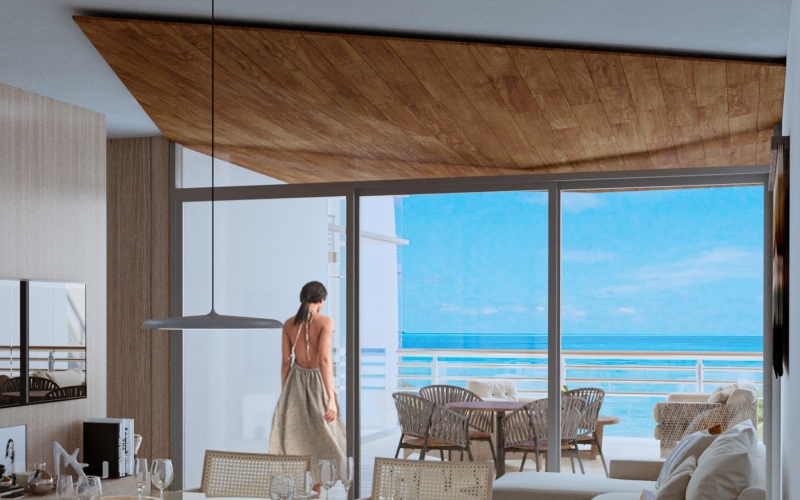 Two-story oceanfront penthouse with pool, pre-sale Playa del Carmen.