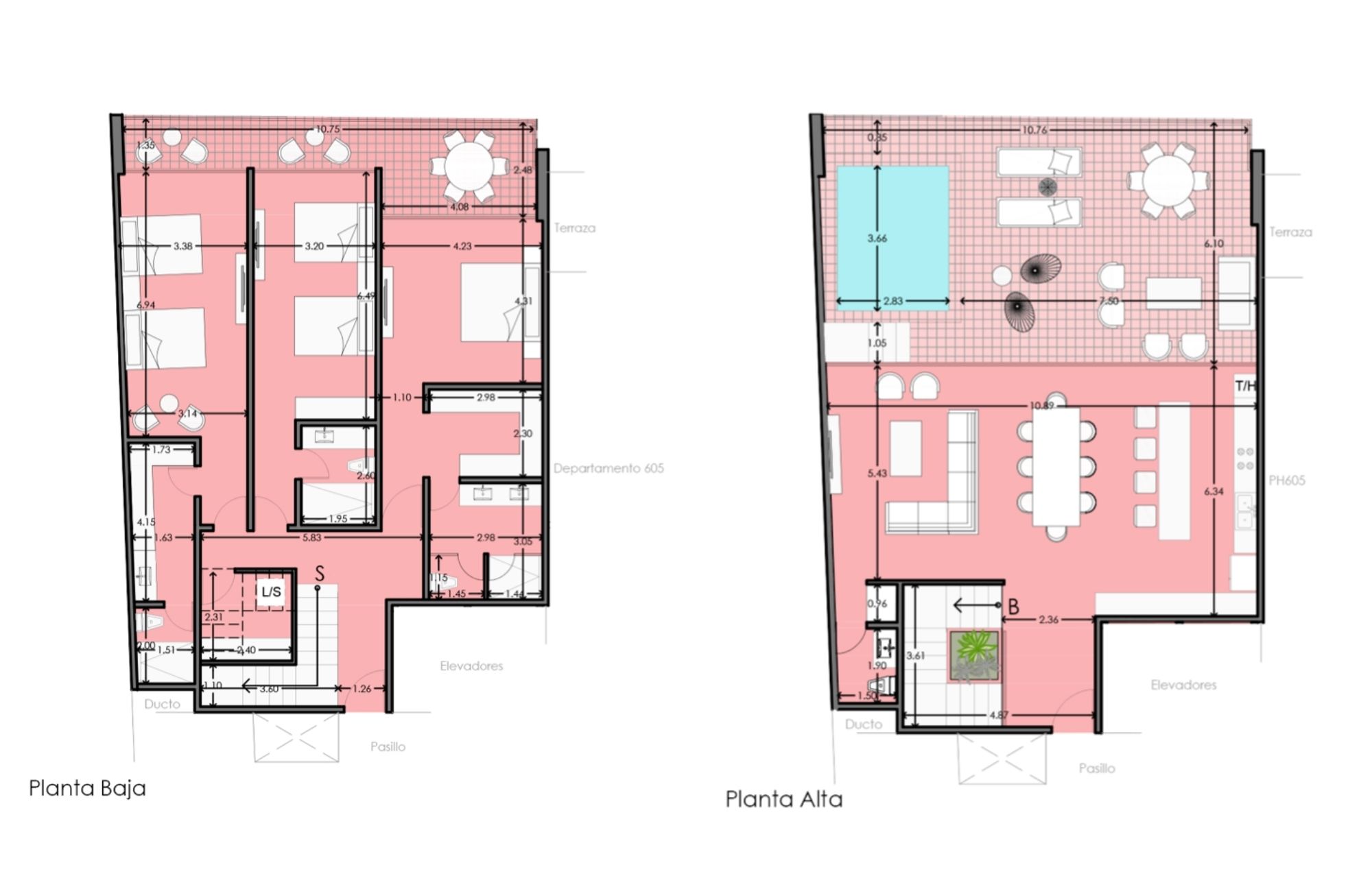 Two-story oceanfront penthouse with pool, pre-sale Playa del Carmen.