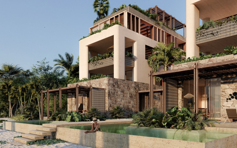 Oceanfront condo with private pool and terrace, pre-construction Tulum.