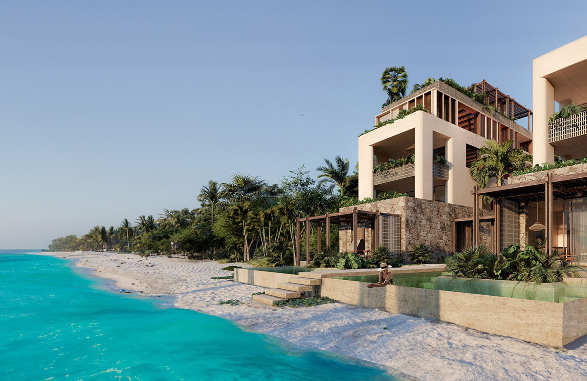 Beachfront condo, private jacuzzi, pool, pool bar, BBQ, for sale Tulum