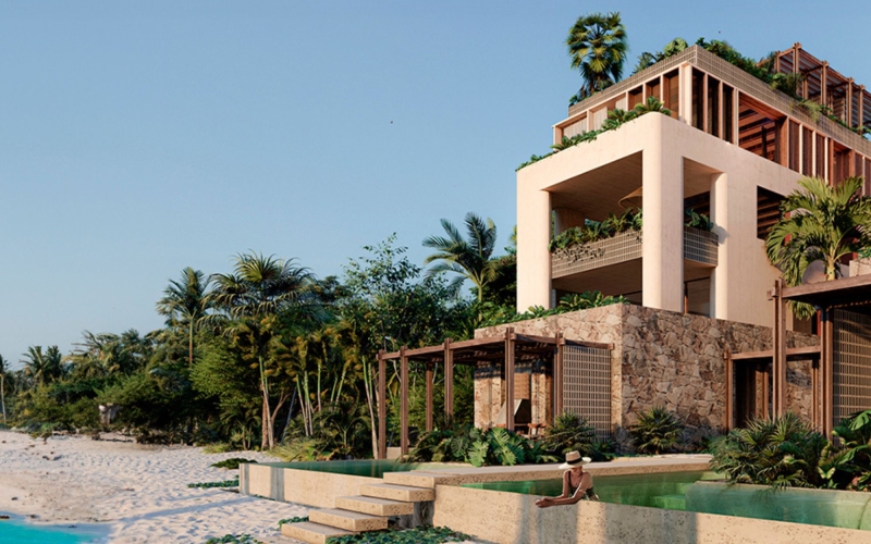 Oceanfront condo, private pool, terrace, lock off, pre-sale Tulum.