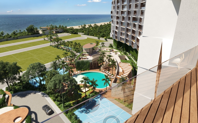 Ocean view apartment with beach club,  bocce ball , for sale Chicxulub Puerto, Merida