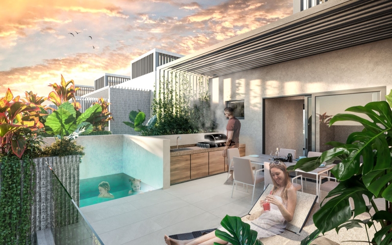 3-level residence with pool in Selvazama community with amenities, for sale Tulum.