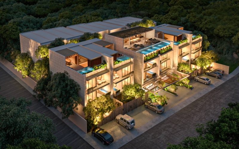 Apartment with private pool, common oceanview rooftop, for sale, Region 8, Tulum.