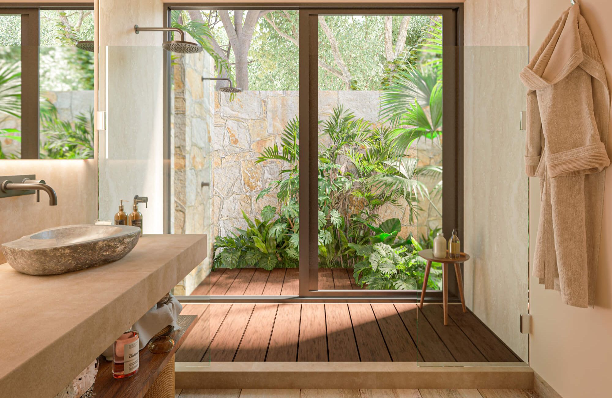 Green view condo with 32 m2 private garden, direct access to the pool from your terrace (swim up), gym, zen or yoga area, business center, Aldea Zama Neighborhood, Tulum for sale.