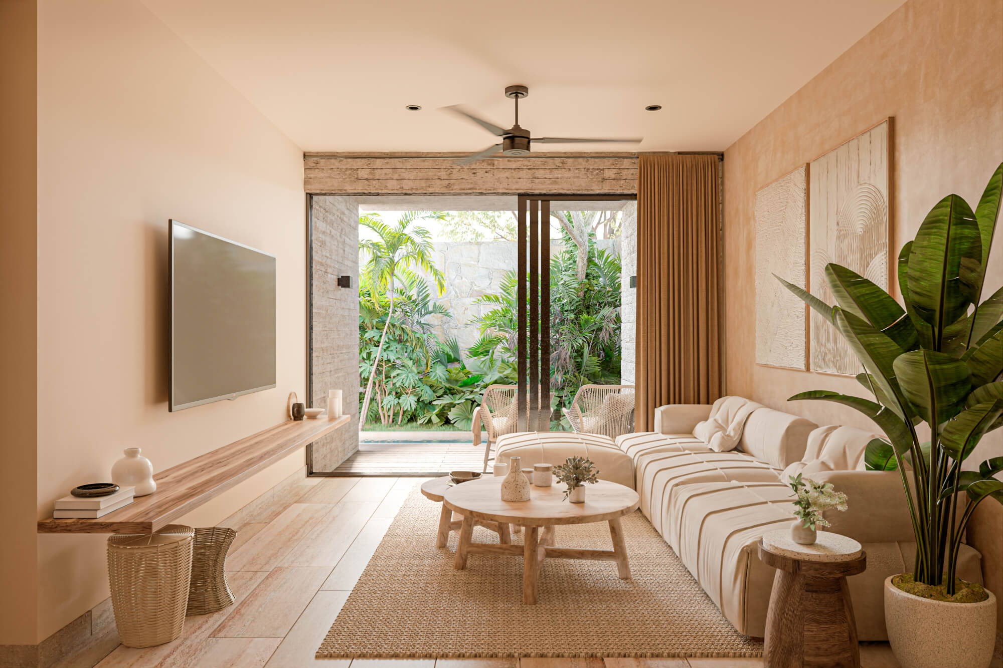 Green view condo with 32 m2 private garden, direct access to the pool from your terrace (swim up), gym, zen or yoga area, business center, Aldea Zama Neighborhood, Tulum for sale.