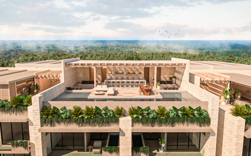 Condominium with private pool, common oceanview rooftop, for sale, Region 8, Tulum.