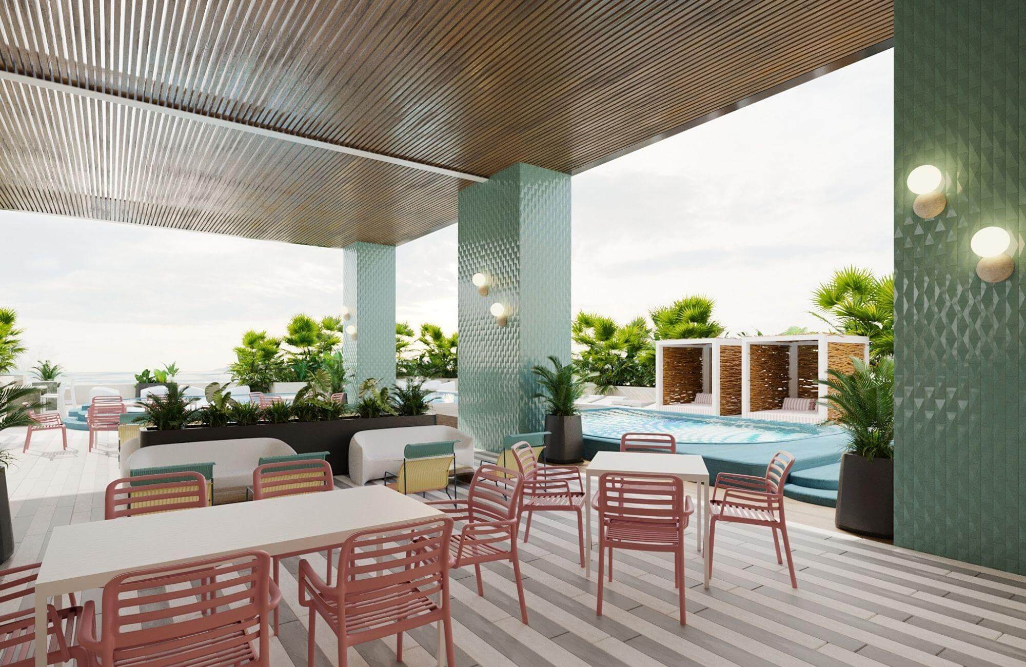 Apartment with ocean view pool, for sale, Colosio zone, Playa del Carmen, Quintana Roo, Mexico.