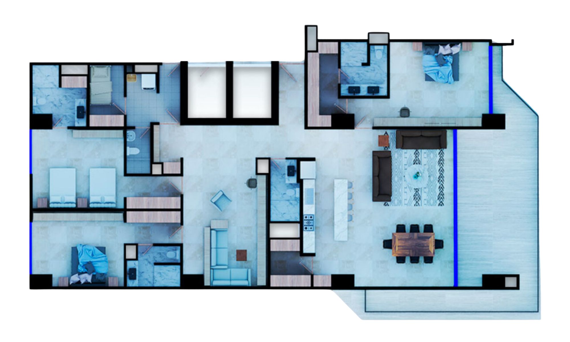 4 bedroom apartment facing the sea in Cancun.