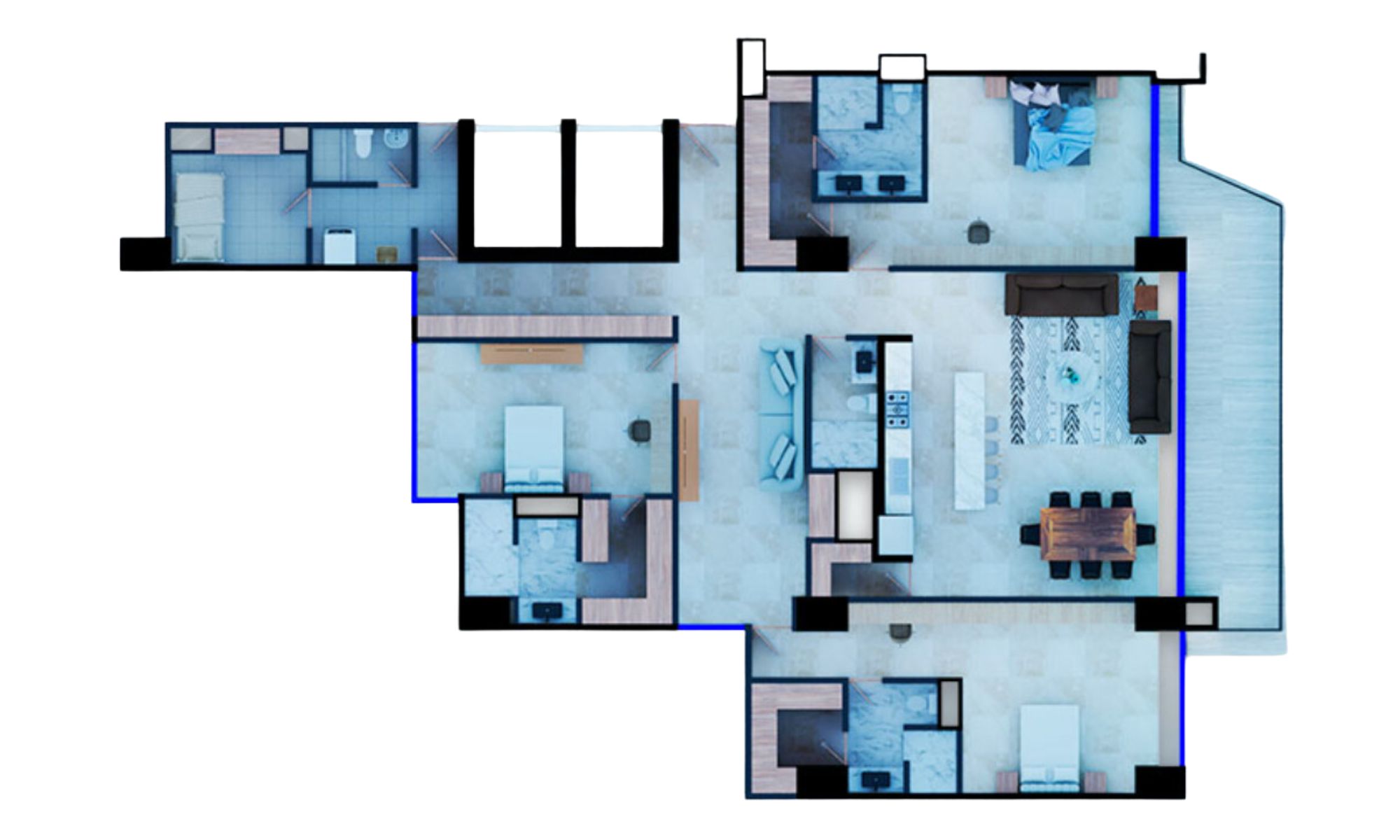 Luxury condo with beautiful views of the sea and the marina, with amenities: infinity pool, spa, gym, lounge area, meeting room, lobby