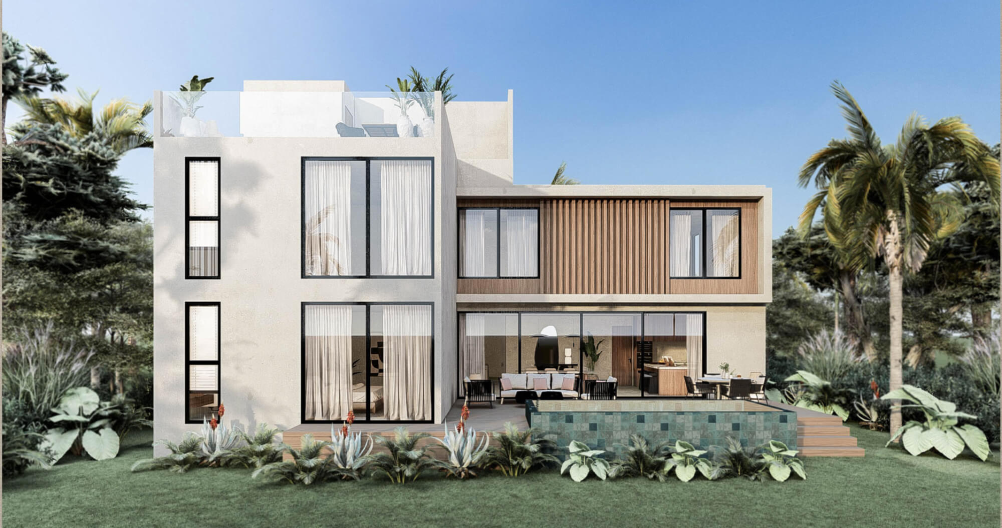 House with private pool, rooftop, double-height window, pre-construction, for sale in Country Club, Cozumel.