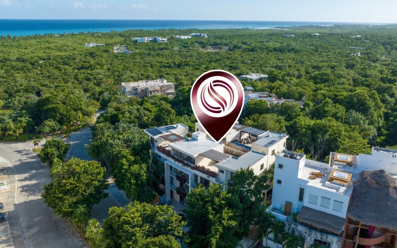 Two story condominium, in front of the pool, community with beach access, for sale, Akumal, Tulum.