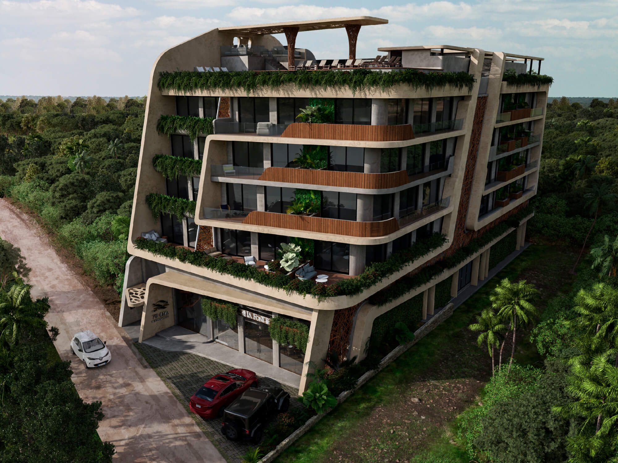 Departamento con roof top y alberca, asador, gimnasio, fogata, pre-construccion en venta Aldea Zama, Tulum.