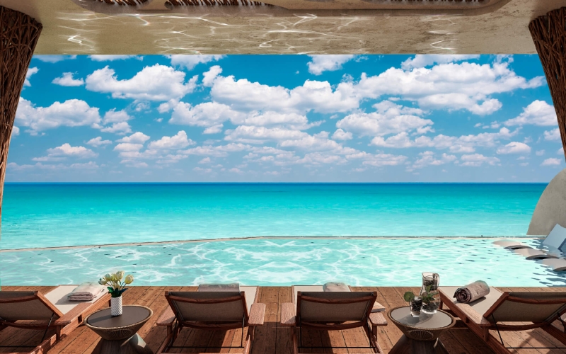 Apartment with ocean view terrace, gym and pool, for sale, Tankah, Tulum.