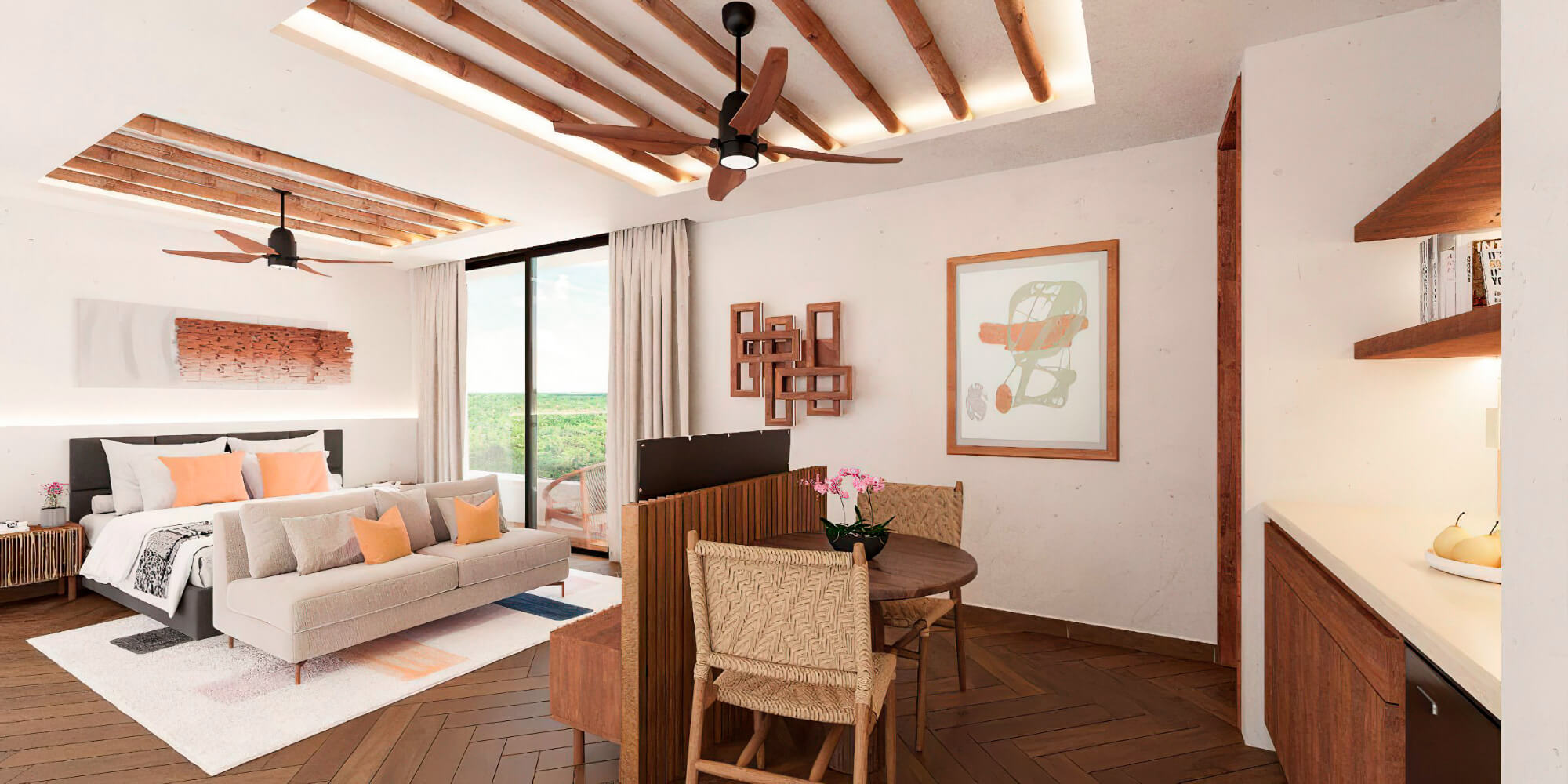 Departamento con alberca privada lock off, alberca climatizada, gym y area de yoga, cafeteria en aldea zama venta.