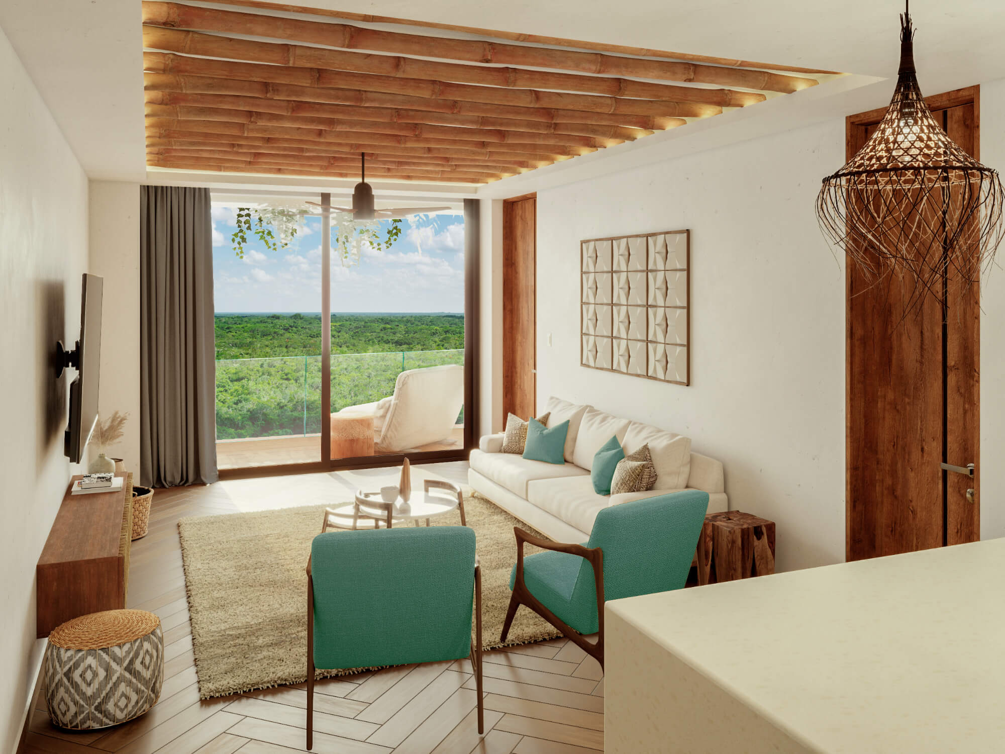 Departamento con alberca privada lock off, alberca climatizada, gym y area de yoga, cafeteria en aldea zama venta.