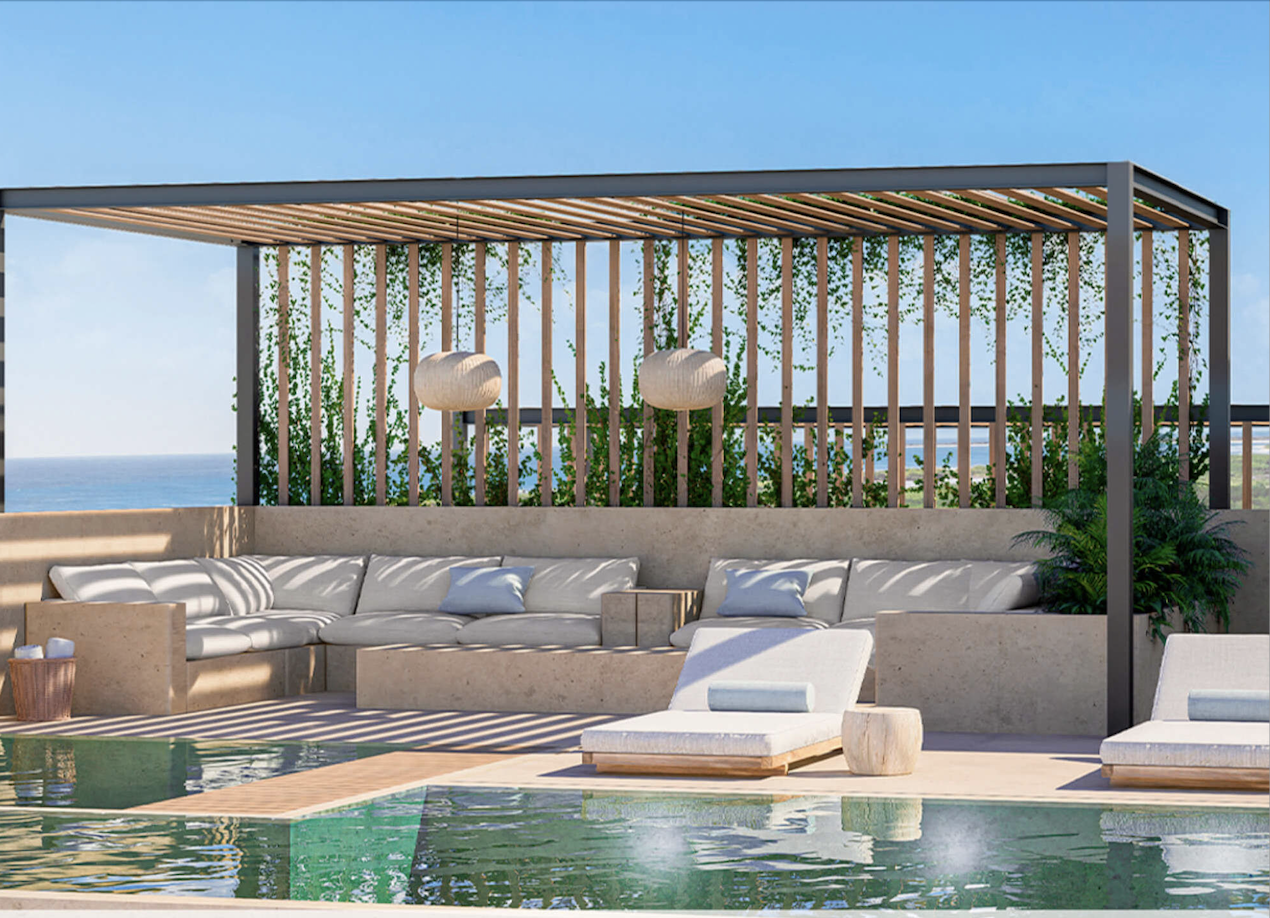 Rooftop with ocean view pool, 3 bedroom condo for sale in Cozumel