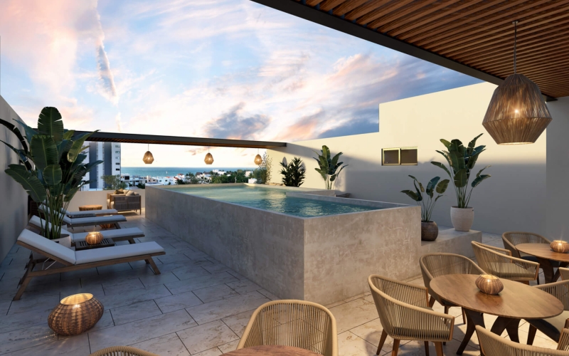 Apartment with common ocean view pool, close to the beach, for sale, Progreso, Yucatan.